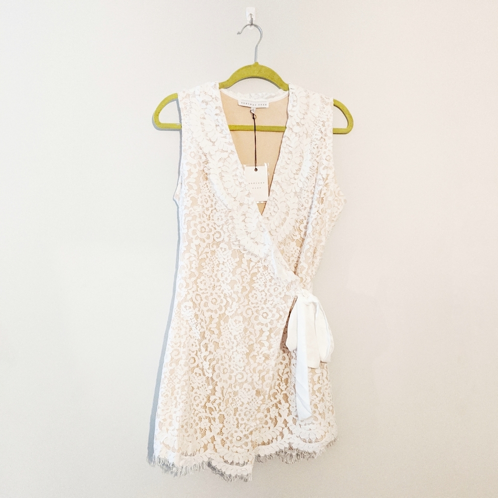 Revolve Endless Rose White Lace Wrap Mini Dress
